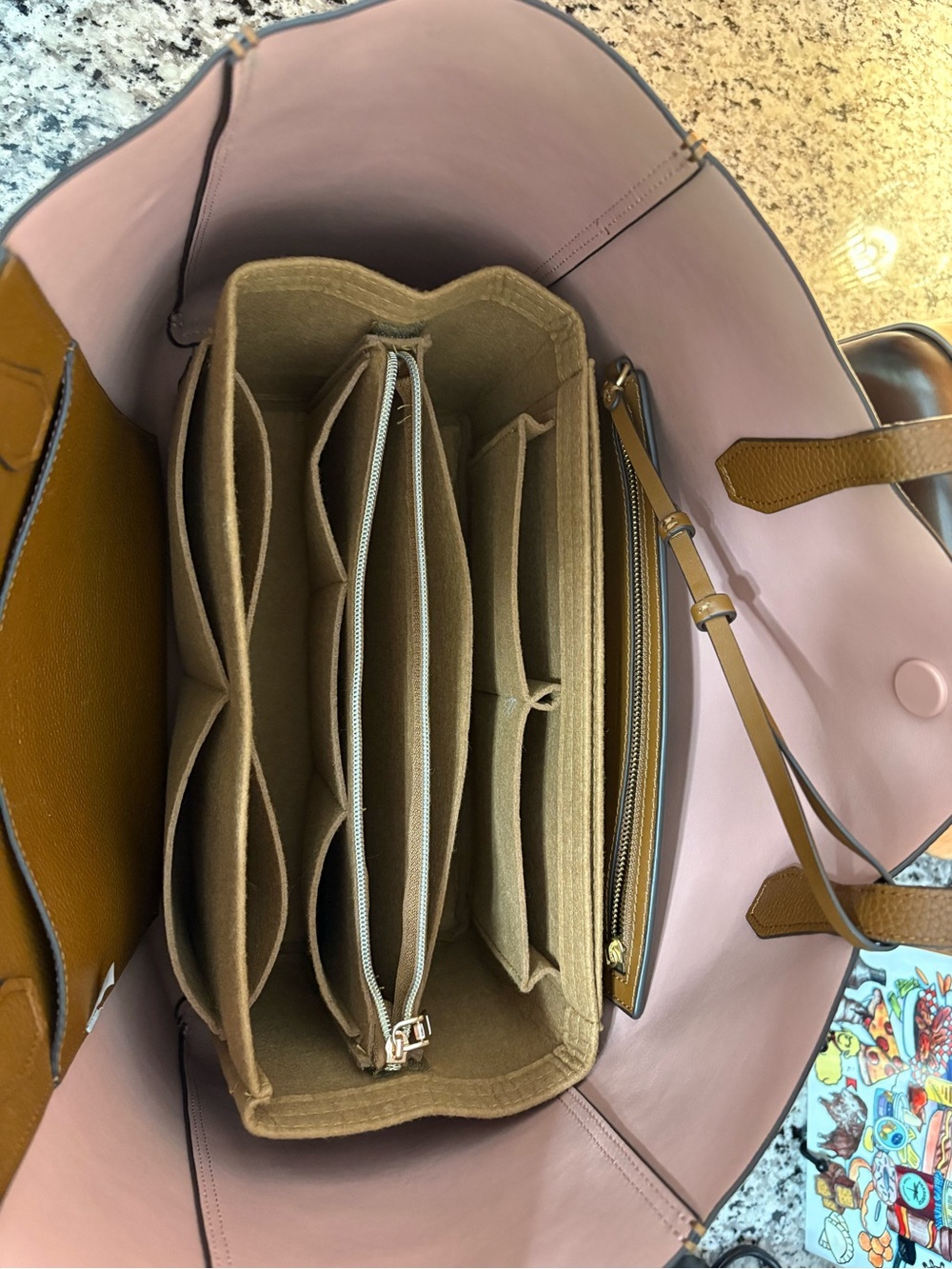 Tory Burch Pebbled Leather Tote in Brown with Pink Interior - Picture 7 of 7